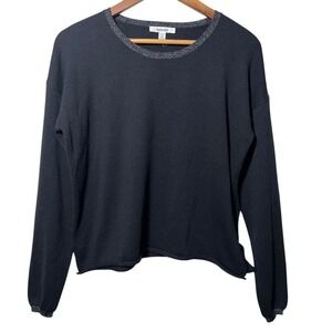 Splendid Black Metallic Trim Sweater Women's Small Soft Knit Minimalist Chic‎